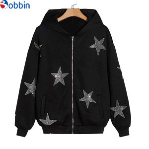 Sudadera con Capucha de Felpa para Mujer, Diseño Sólido con Bordado de Pedrería, 100% Algodón, Secado Rápido, Transpirable, Antibolitas, Ropa Casual de Invierno - Product Image 1