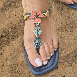 Cool Soothing Anti-Slippery Fashion Trend Printed Modern Touch Silver-Toned Flowery Faux Leather Customizable Colors Women <b>Slide</b> - Product Image 5