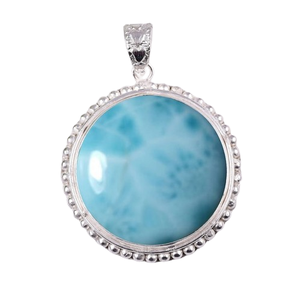Pendentif solitaire tendance en argent sterling plaqué or rhodié avec sertissage en bézel, pierre précieuse Larimar, design parfait pour les filles, pour un anniversaire - Product Image 1