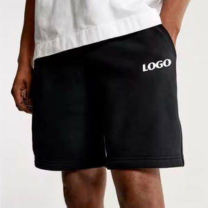 OEM Custom Logo <b>Men's</b> Streetwear Black Cotton <b>Fleece</b> <b>Shorts</b> with Elasticated Waistband Low MOQ Oversize Solid Pattern - Product Image 1