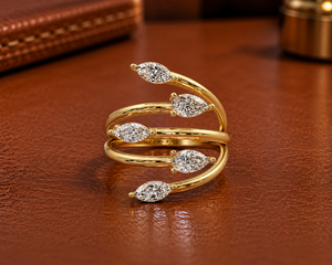 Custom 14K Yellow Gold Marquise cut CVD Lab Grown Pear cut Diamond <b>Ring</b> Spiral Bypass <b>Ring</b> For Women Fine Jewelry Fashion <b>Rings</b> - Product Image 1