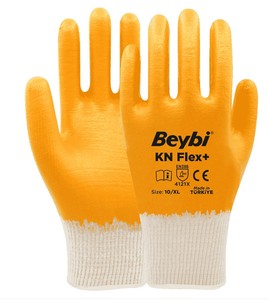 KNFLEX+ Industrial Heavy Duty Safety Nitrile Coated Waterproof <b>Fire</b> Proof Abrasion-Resistant Yellow Protective Gloves for - Product Image 1
