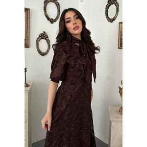 Vestido Azul con Lazo Marrón - Marrón - Product Image 2