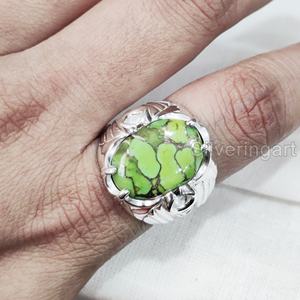Anillo de exportación para hombre, cobre verde Natural, piedra preciosa turquesa, anillo de piedra natal de diciembre, joyería oriental pesada, anillo de Plata de Ley 925 - Product Image 2