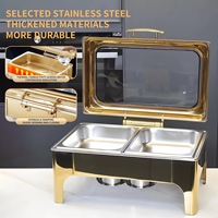 Ensemble de chauffe-plats de luxe en acier inoxydable pour buffet de mariage, 9L, doré, avec réchaud intérieur divisé pour traiteur