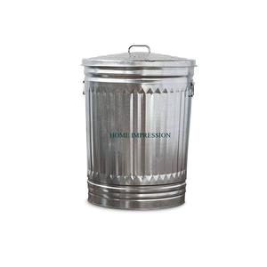 Poubelle de recyclage galvanisée de vente chaude Poubelle commerciale extérieure Poubelles de forme ronde faites à la main avec couvercle pour l'intérieur - Product Image 1