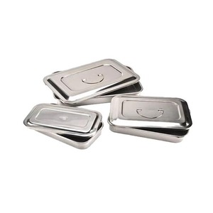 Bandeja Quirúrgica Rectangular de Acero Manual con Tapa, Juego de Instrumentos Reutilizables - Product Image 1