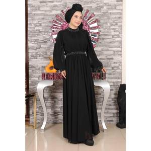 Vestido de Noche de Gasa ElbiseStone, Corte A, Largo hasta el Suelo, con Encaje Floral, Tallas XL y XXL Disponibles, Ideal para Fiestas y Damas de Honor - Product Image 4