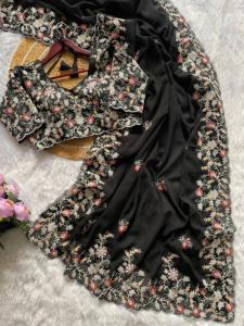 Saree en Georgette douce et fraîche pour femmes avec codage multi-fils de couleur noire Vêtements de fête et de mariage les plus vendus pour la saison de printemps - Product Image 2