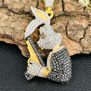 Pendentif lapin en diamant naturel en or massif 10 carats avec bijoux fins. - Product Image 1