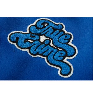 Veste bomber de baseball sportive à manches longues personnalisable en laine bleue avec logo brodé en chenille en gros - Product Image 5