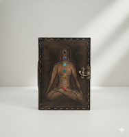 Diario de Meditación con Tapa Dura de Cuero, Diseño de Buda, con los Siete Chakras Celticos, para Yoga, con Encuadernación Cosida, Ideal para Regalo