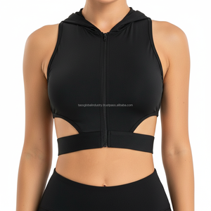 Sexy Hooded Sports <b>Bra</b> Cut Out Side Workout Crop Top Full Zip Sleeveless Gym Hoodie Athletic Yoga <b>Bra</b> Fashion Activewear - Product Image 2
