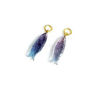 Colgante de piedras preciosas talladas en Pez de fluorita múltiple Natural, colgante de plata de ley chapado en oro tallado elegante para collar a granel - Product Image 6