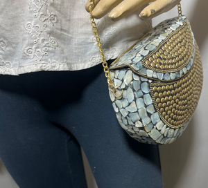 New Style Luxury Genuine Stylish Evening Purse Clutch <b>Bag</b> Woman Handbag Mosaic Stone Metal Frame Lowellcraft.com Elegant - Product Image 6