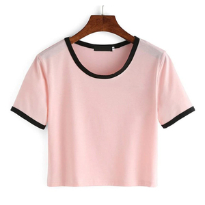 T-Shirts courts 100% coton pour femmes Maillot court d'été léger Respirant Ringer Neck Streetwear Print OEM Casual - Product Image 1
