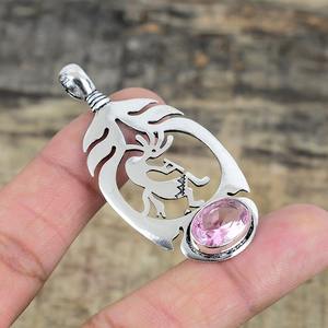 Quartz rose pierres précieuses bijoux pour femmes argent Boho Style pendentif bijoux 925 argent Sterling tendance pendentif fait main cadeau pour - Product Image 4