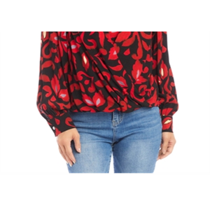 เสื้อครอสโอเวอร์สีแดงของแคร์น คาเน่พิมพ์ลายดอกไม้ ทำจากผ้าชีฟอง - Product Image 6