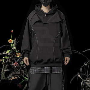 Chaqueta con capucha Techwear de diseño OEM, sudaderas con capucha Techwear personalizadas para hombre, chaqueta de calle de algodón 100%, sudaderas con capucha Techwear Cyberpunk para hombre - Product Image 4