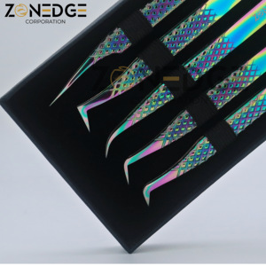 Vente en gros, ensemble de pincettes pour extension de cils en acier durable à poignée diamantée, pince à cils volume multicolore, sourcils incurvés - Product Image 2