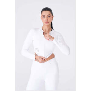 Body de gymnastique élégant pour femme avec manches longues et haut à glissière couleur blanche - Product Image 3