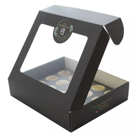 Boîtes de boulangerie avec logo personnalisé avec fenêtre Boîte d'emballage de boulangerie noir mat avec insert pour cupcakes