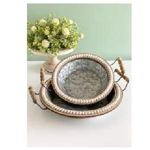 ชุดถาดเสิร์ฟอาหารโลหะสำเร็จรูปแบบโบราณ2ชิ้นเป็นมิตรต่อสิ่งแวดล้อมทำด้วยมือชุบสังกะสีสำหรับใช้ในบ้านเสิร์ฟของหวาน - Product Image 2