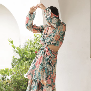 Robes en mousseline de soie imprimée coupe latérale occidentale pour femmes Design exclusif par Boho Hippy Chic Party Robe de soirée au prix d'usine - Product Image 1