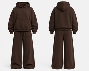 Conjunto de Sudadera con Capucha y Pantalones Deportivos Color Marrón Chocolate, Felpa, Corte Holgado Informal, Unisex, para Todas las Temporadas, Diseño de Color Sólido con Bolsillos - Product Image 1