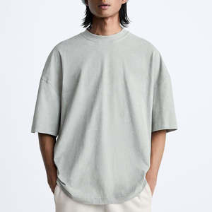 เสื้อยืดผ้าคอตตอนลาย100% ของผู้ชายเสื้อยืดโอเวอร์ไซซ์ไหล่ตกไซส์ออกแบบโลโก้ได้ตามต้องการ - Product Image 1