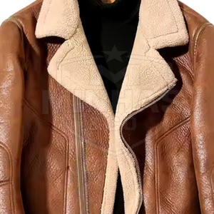 Winter Warm Shearling <b>Jacket</b> Men Faux <b>Fur</b> <b>Lined</b> Thick Leather <b>Jacket</b> - Product Image 6