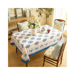Mantel de Algodón con Estampado Floral Azul, Diseño Botánico Tradicional, Rectangular, para Comedor, Venta al Por Mayor de Fabricante Textil Indio - Product Image 5