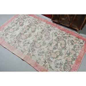 Tapis vintage 3,8x6,4 pieds, tapis turc en laine abstrait rouge et vert - Product Image 3