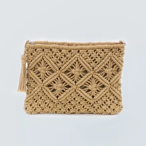 Bolso de hombro grande de lino y algodón de verano, hecho a mano, ganchillo, patrón Floral bohemio, decoración ajustable para fiesta de boda - Product Image 4