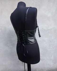PU Leather Over Under bust <b>Corset</b> with Steel Boning <b>Lace</b> Up Back for Waist Training Gothic Clubwear with neck collar - Product Image 6