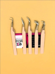 Pinces à cils en acier inoxydable de haute qualité avec logo personnalisé, revêtement poudré couleur pêche, pointe argentée, différents styles, outils de beauté - Product Image 3