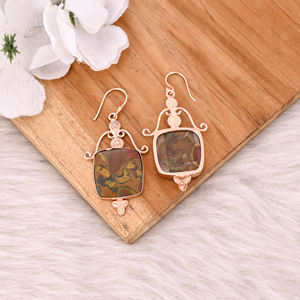Pendientes de Piedras Preciosas de Jaspe Frutal Estilo Boho, Nueva Llegada, Pendientes Colgantes de Latón Chapado en Oro Rosa, Joyería de Regalo para Mujer - Product Image 4