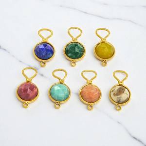 Mode ronde à facettes pierre de naissance Amazonite charme 925 pendentif en argent plaqué or femmes pendentif - Product Image 4