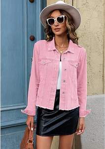 Boomletcorp-Chaqueta vaquera de gran tamaño para mujer, prendas de vestir informales con botones y relleno de algodón - Product Image 3