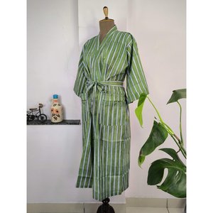 Boho Summer Luxury Lightweight Cotton Kimono Hand-Printed Floral Motif Indian House <b>Robe</b> for <b>Beach</b> Vacation Swimsuit Cover Ups - Product Image 6