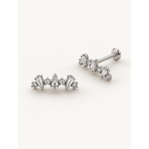 Titanium Gold Ear Studs 6mm <b>Lip</b> Pattern Baguette Climber <b>Piercing</b> <b>Jewelry</b> - Product Image 1