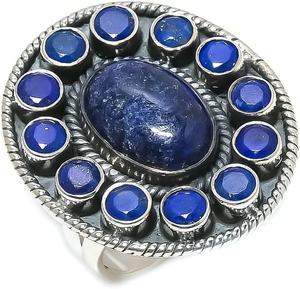 Solid 925 Sterling Silver Natural <b>Lapis</b> <b>Lazuli</b> Gemstone Cabochon Trendy Engagement <b>Ring</b> with Pave Setting Third Party Certified - Product Image 1
