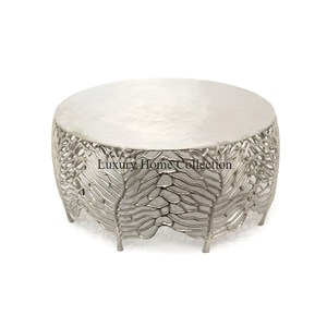 โต๊ะกาแฟทรงกลมสวยงามดีไซน์รูปใบไม้สีเงินกรอบกระจกชุบดีบุกขัดเงา - Product Image 1