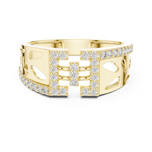 แหวนเพชรทรงกลมสีเหลืองทอง 14K สำหรับผู้หญิง |   เพชรที่เพาะเลี้ยงใหม่ - Product Image 1