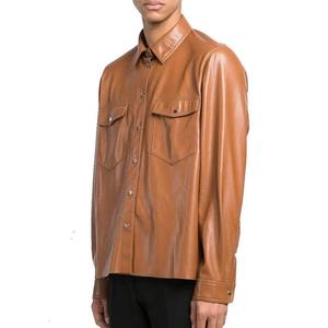 Premium Breathable Cowhide Leather Biker Motorcycle <b>Men's</b> <b>Shirts</b> Custom Logo Blank Chest <b>Pockets</b> <b>Men's</b> <b>Shirts</b> - Product Image 6