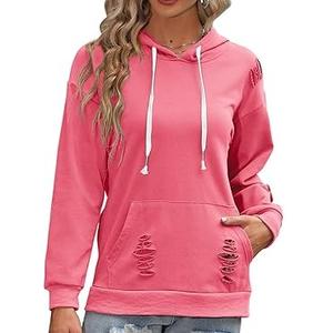 Ropa informal transpirable Diseño personalizado de moda Mujeres Sudaderas con capucha desgastadas Terry Blended Venta caliente Raw Edge Sudadera con capucha desgastada - Product Image 4