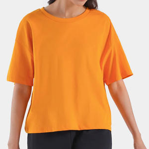 Camisetas de manga corta para mujer, Camiseta de punto personalizada de algodón 100% de verano a la moda, camiseta en blanco de gran tamaño al por mayor - Product Image 1