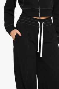 Surdimensionné personnalisé noir femmes point contrasté jambe droite Joggers éponge polaire doux femmes pantalons de survêtement femmes pantalons et pantalons - Product Image 6