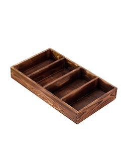 Burnt Wood Drawer Organizer Tray with 4 Slots Multipurpose Utensil Cutlery Tools <b>Wooden</b> <b>Bin</b> - Product Image 1