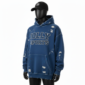 <b>Men</b> Oversize <b>Hoodie</b> Premium 320 GSM Cotton Fleece Smooth Knit Fabric Washed <b>Blue</b> Streetwear Applique Logo Custom basics <b>Hoodie</b> - Product Image 4